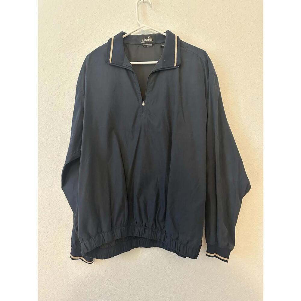 Ashworth Men’s Half Zip Size Medium Blue And White Water And Wind Resistance